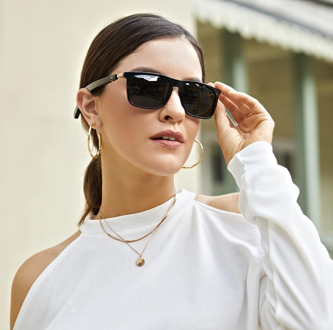 Smart Audio Glasses (Blue Light & Sun Lenses) for Men and Women, Open Ear Speaker & IP67 Waterproof, Rectangular, Medium