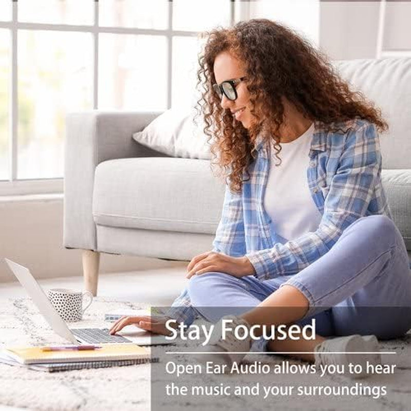 Smart Audio Glasses (Blue Light & Sun Lenses) for Men and Women, Open Ear Speaker & IP67 Waterproof, Rectangular, Medium