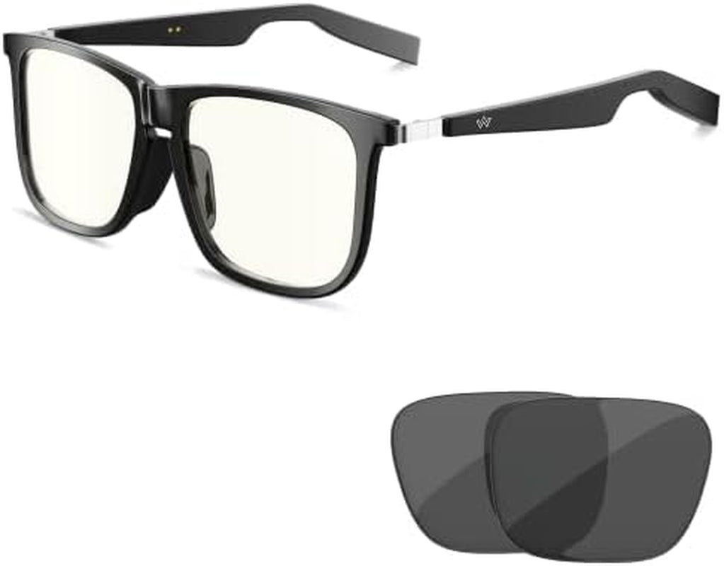 Smart Audio Glasses (Blue Light & Sun Lenses) for Men and Women, Open Ear Speaker & IP67 Waterproof, Rectangular, Medium